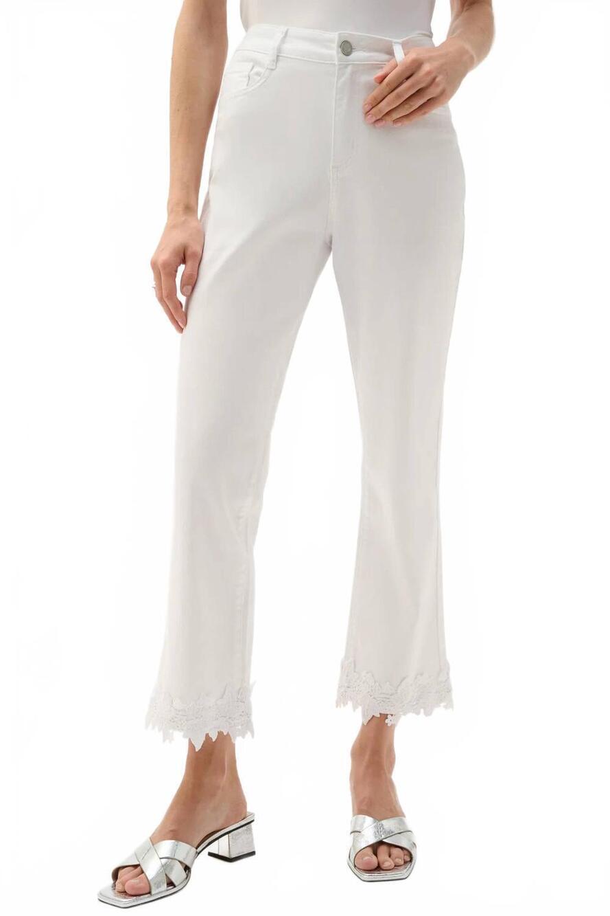 NEW JOSEPH RIBKOFF denim straight crop jeans with lace appliqué in white
